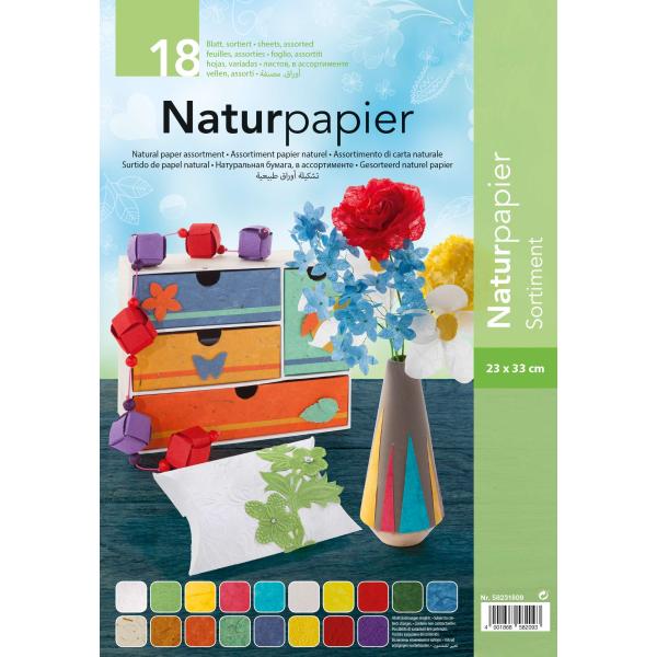 Naturpapier Sortimentspack 23x33cm, 18 Blatt, 5 Sorten - Kidis Art