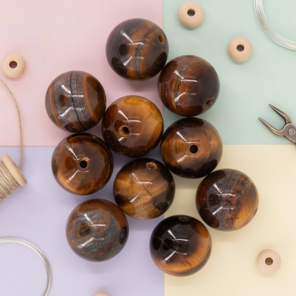 Natursteine, 10mm, 10St. Brown Tiger Eye - Kidis Art