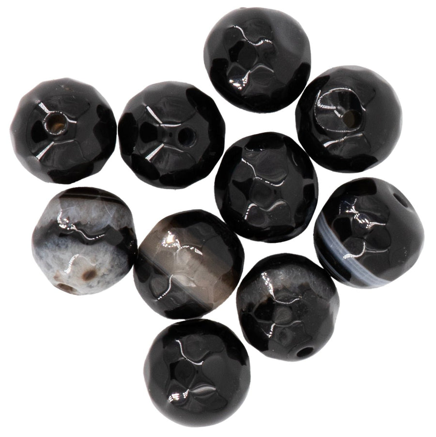 Natursteine, 10mm, 10St. Faceted Striped Agate - Kidis Art