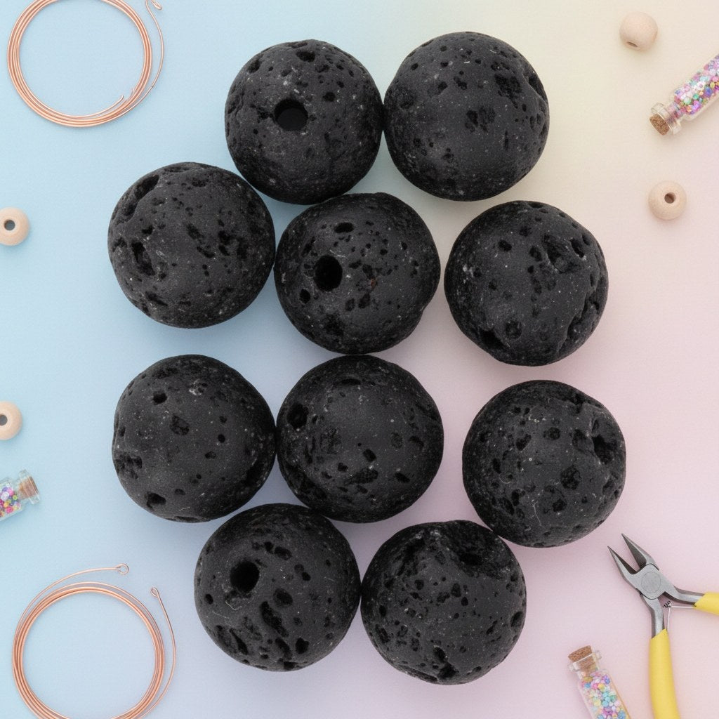 Natursteine, 8mm, 10St. Lava Stone - Kidis Art