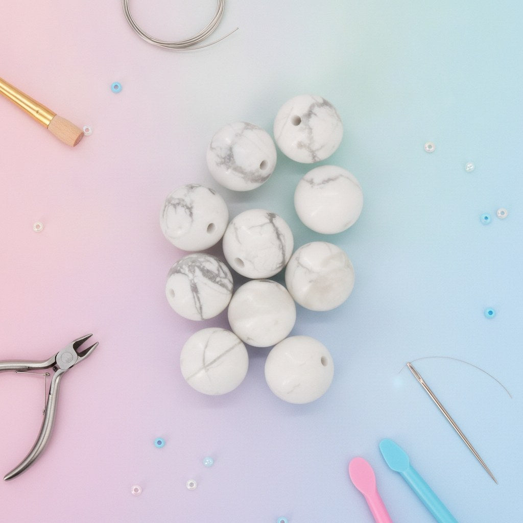 Natursteine, 8mm, 10St. Howlite - Kidis Art