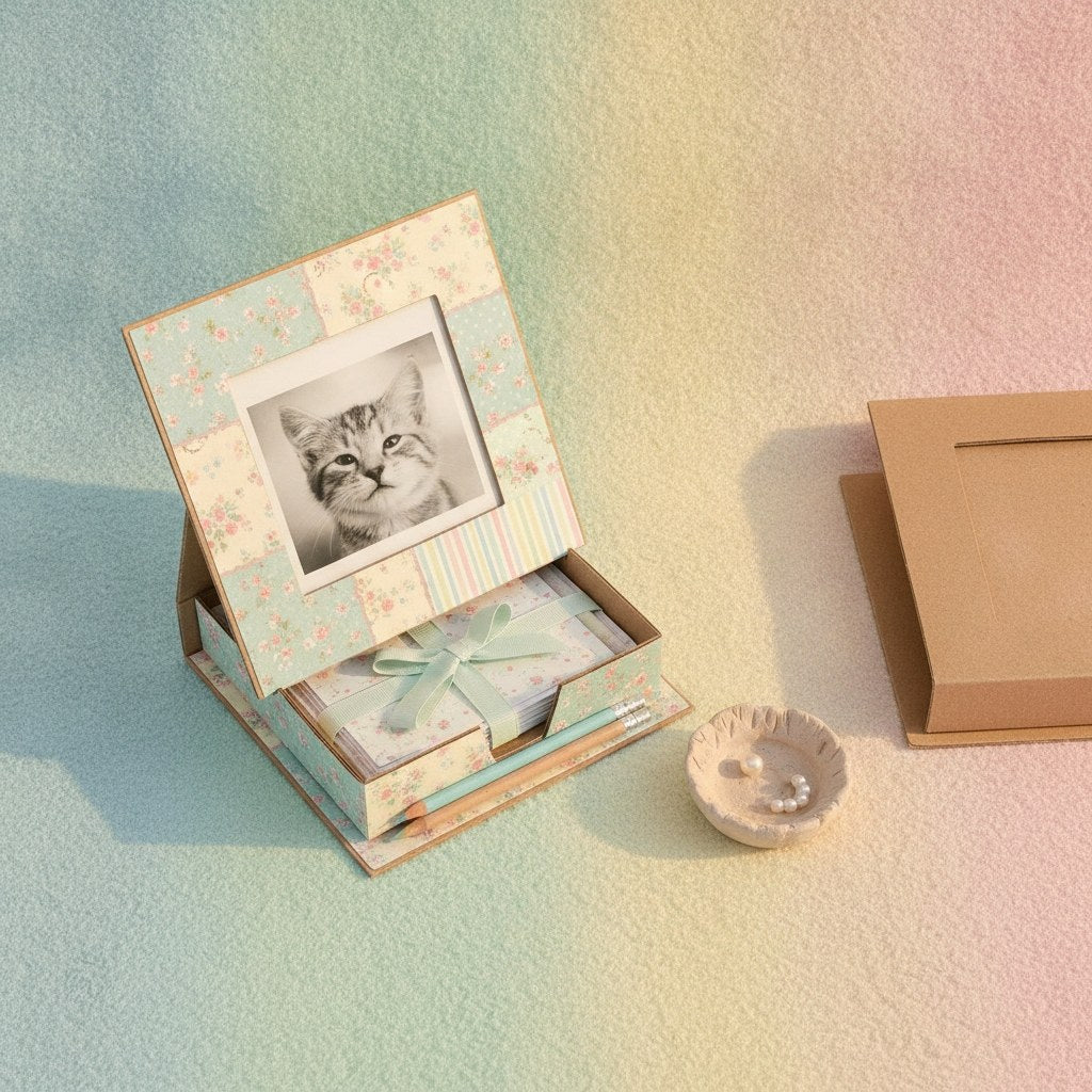 Notizzettelbox 115x115x30mm inkl. Blätter und Bleistift - Kidis Art