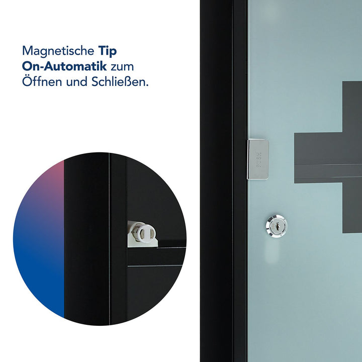 Verbandschrank DIN 13157 Schwarz mit Glastür und 3 Fächern