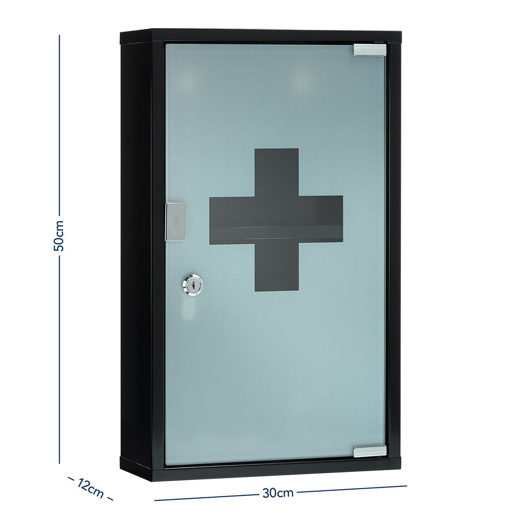 Verbandschrank DIN 13157 Schwarz mit Glastür und 3 Fächern