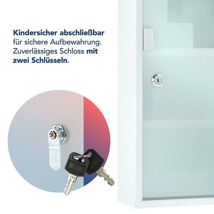 Verbandschrank DIN 13157 Weiß mit Glastür und 4 Fächern