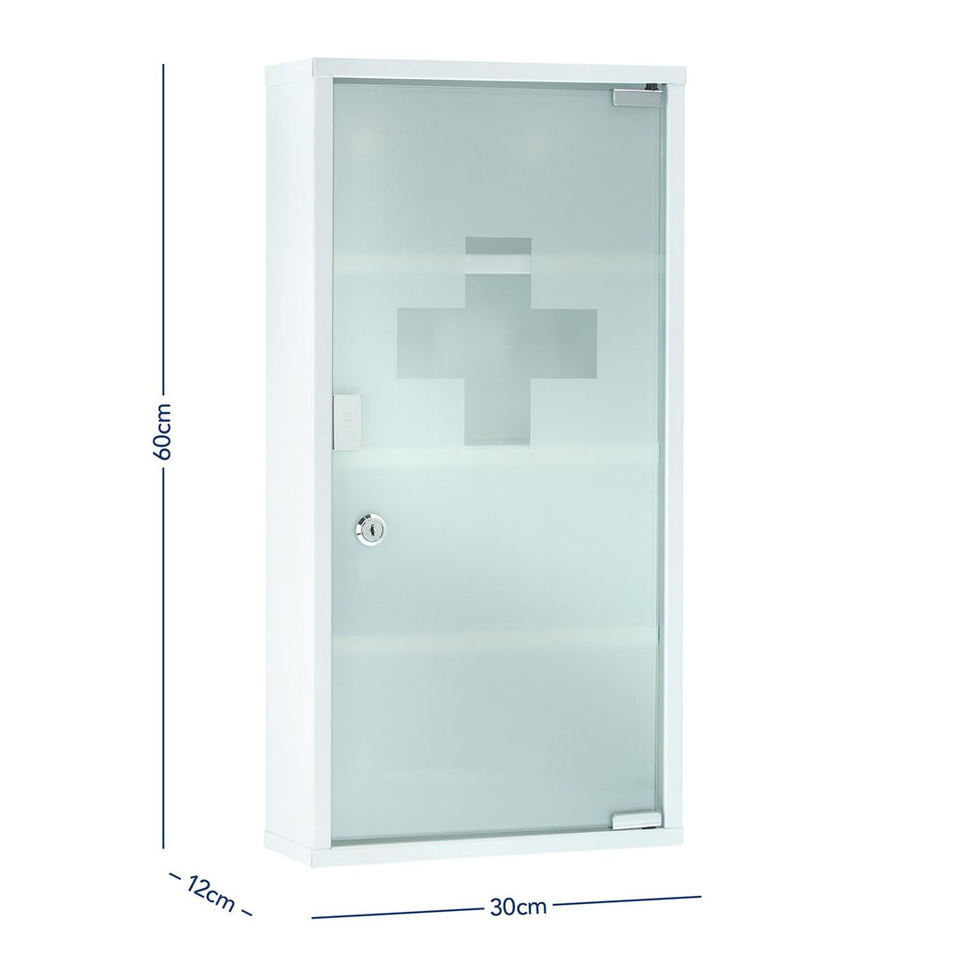 Verbandschrank DIN 13169 Weiß mit Glastür und 4 Fächern