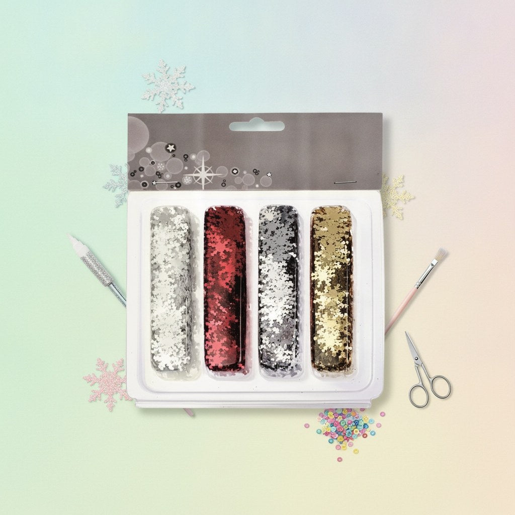 Pailletten Schneeflocken irisierend, rot, gold, silber - Kidis Art