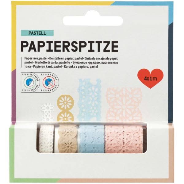Papierspitzen Pastell 4Rollen selbstklebend, 4x1m - Kidis Art