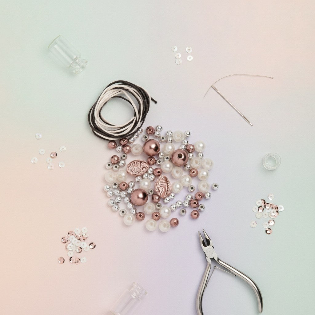 Perlen-Set braun-weiß-silber - Kidis Art