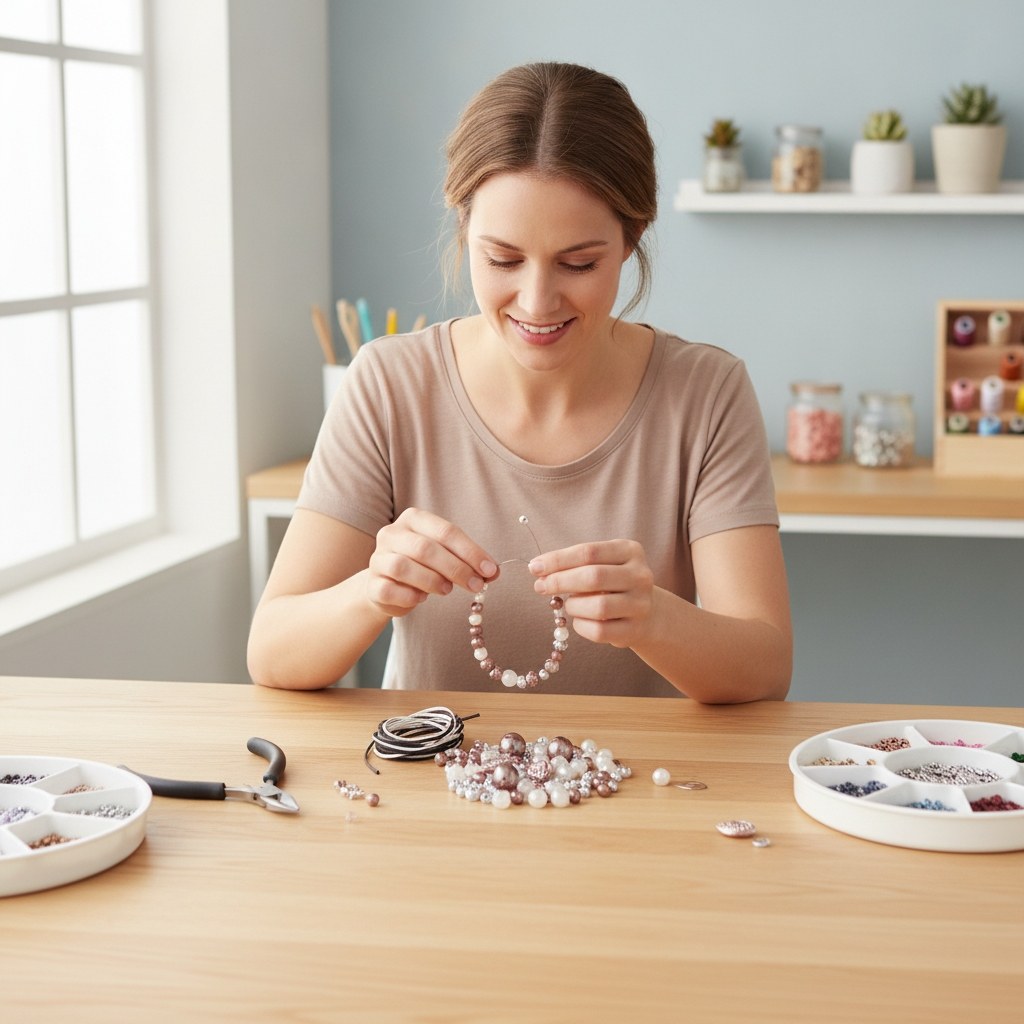 Perlen-Set braun-weiß-silber - Kidis Art