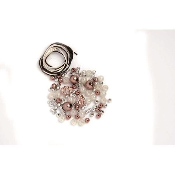 Perlen-Set braun-weiß-silber - Kidis Art
