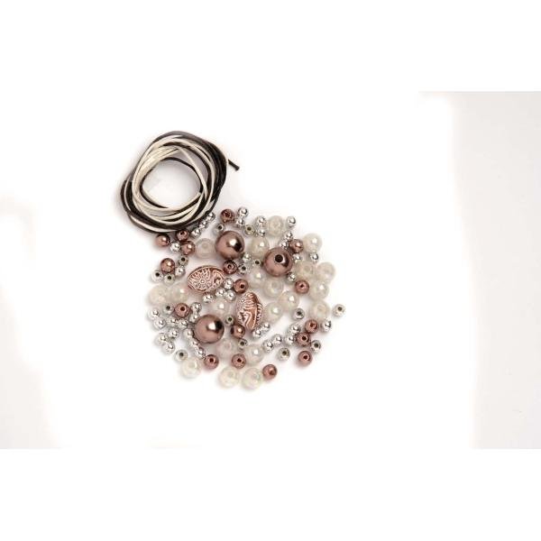 Perlen - Set braun - weiß - silber - Kidis Art