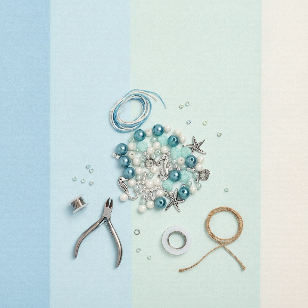 Perlen-Set weiß-silber-türkis - Kidis Art