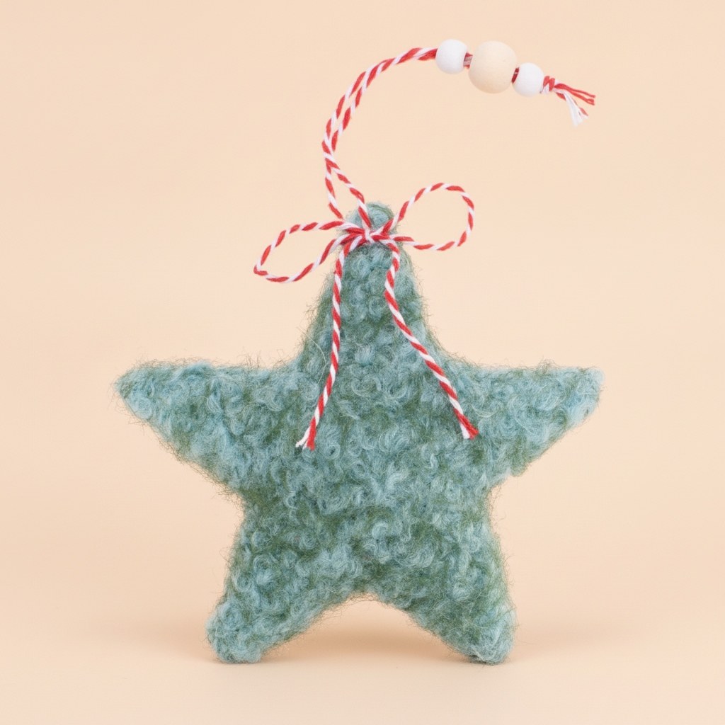Hängender Petrol-Plüschstern mit flockiger Textur und Garnaufhängung für Weihnachtsbaum