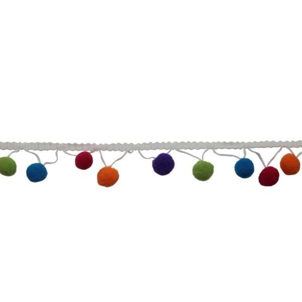 Pompon Girlande, bunt 1m weisses Band - Kidis Art