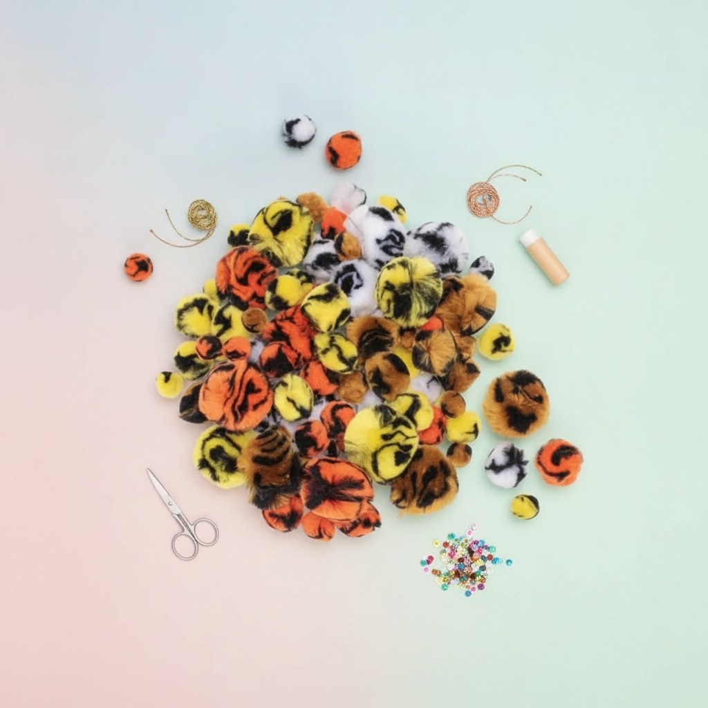 Pompon mix, Tieroptik 100St. 15-30mm - Kidis Art