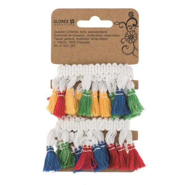 Quasten Girlande, bunt 1m weisses Band - Kidis Art