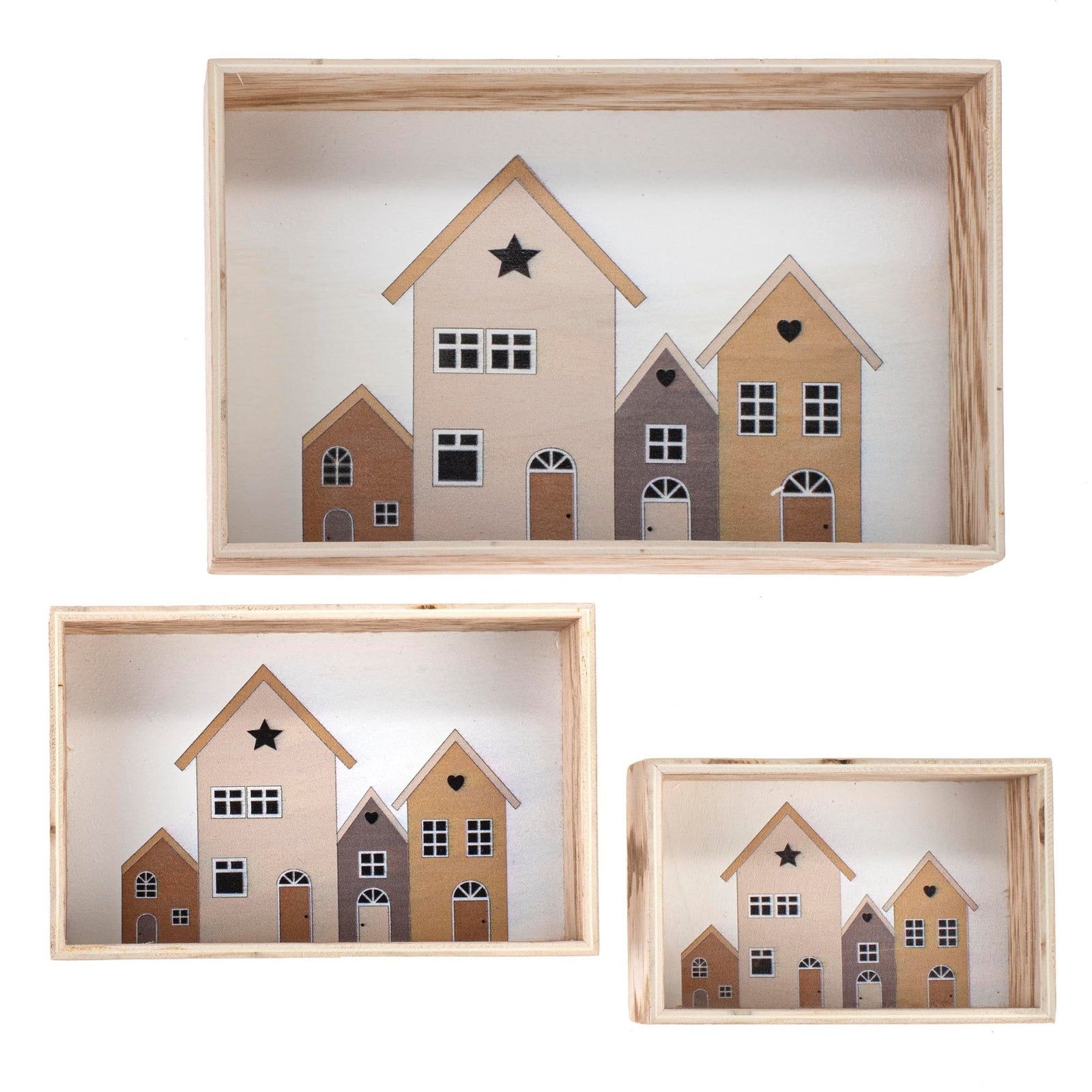 Rahmen mit Häuser 3er Set 11x7,5x3cm - Kidis Art