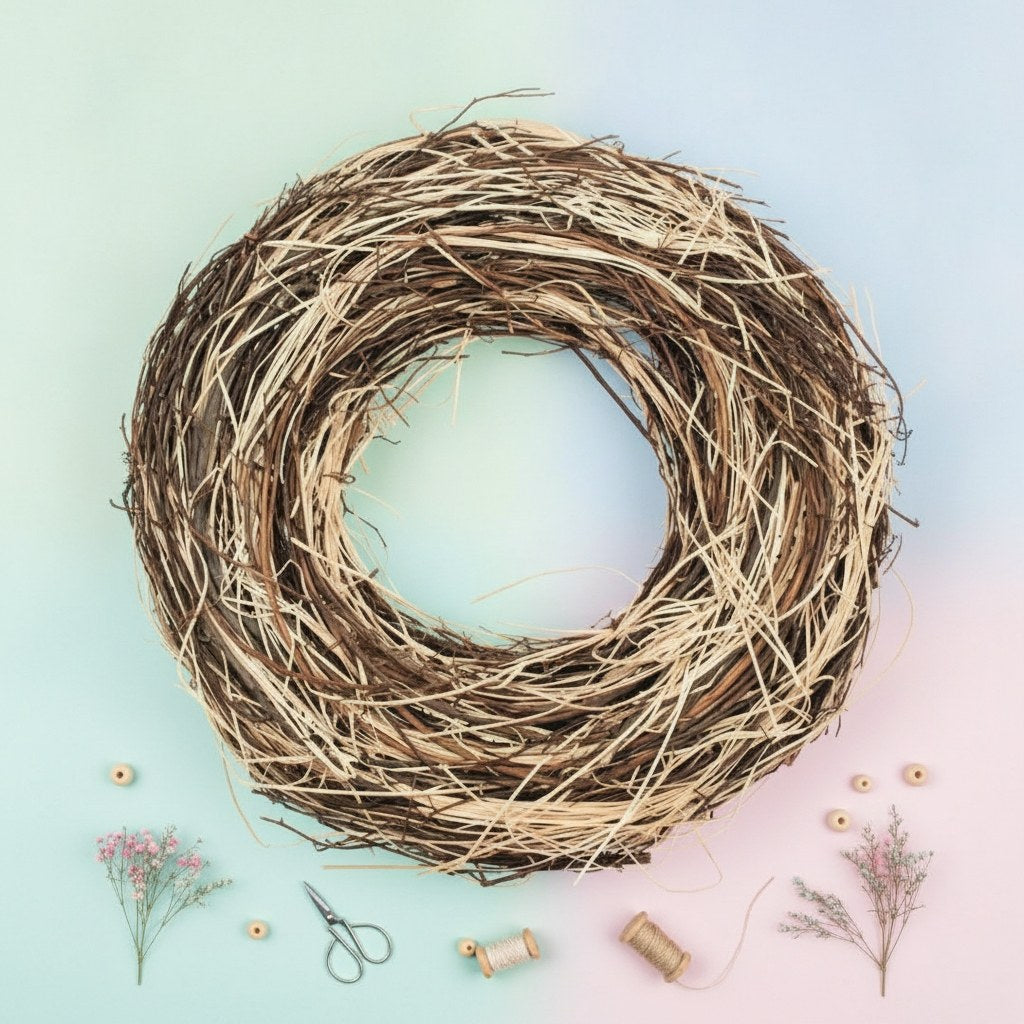 Rattan-Kranz, beige/ braun - Kidis Art