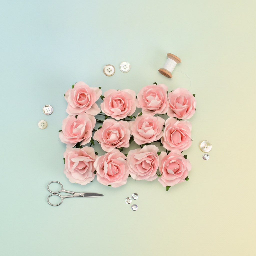 Röschen rosa mit Draht, 30mm 12Stk - Kidis Art