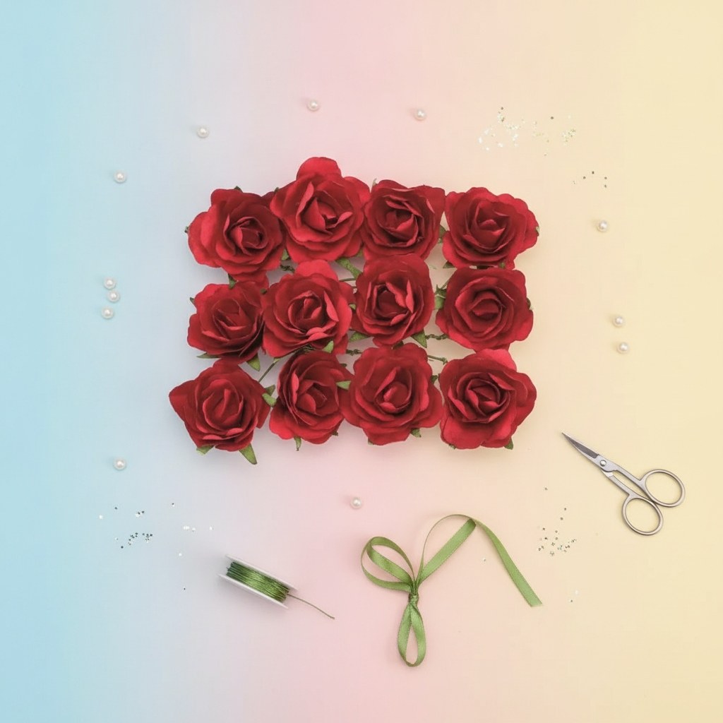 Röschen rot mit Draht, 30mm 12Stk - Kidis Art