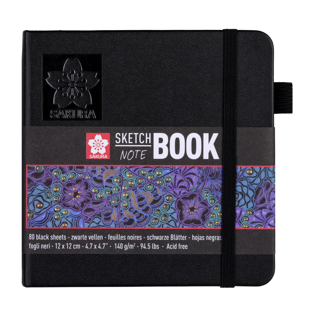 Sakura Schwarzes Notizbuch 12x12cm, 80 Blatt, 140g - Kidis Art