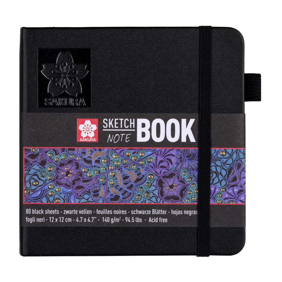 Sakura Schwarzes Notizbuch 12x12cm, 80 Blatt, 140g - Kidis Art