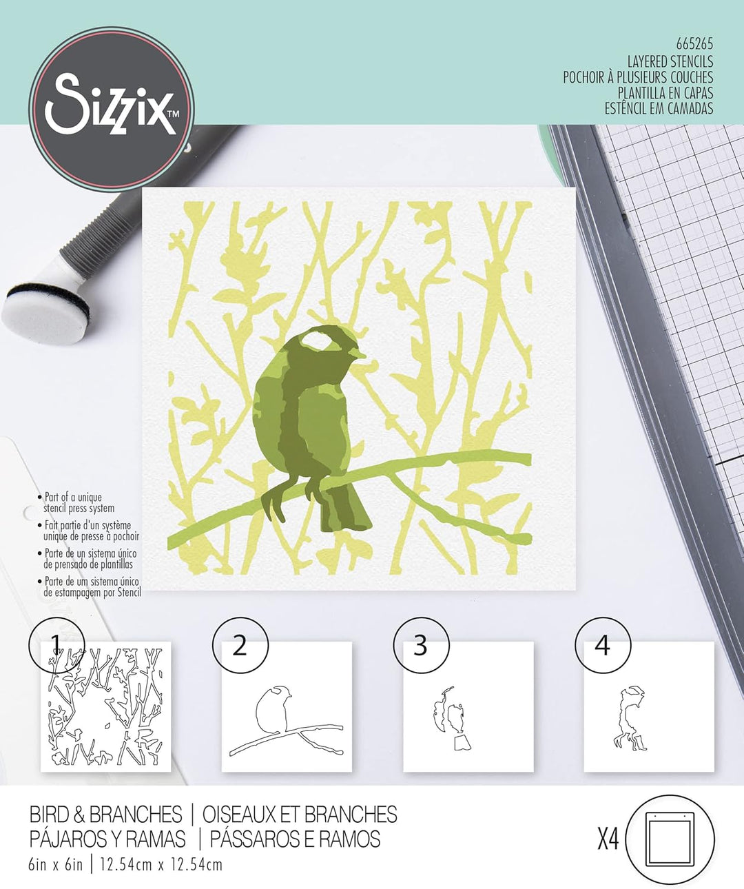 Schablonen 4 Stück - Vogel &amp; Äste - Kidis Art