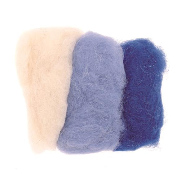 Schafwolle 3x10g blau - mix 100% Wolle - Kidis Art