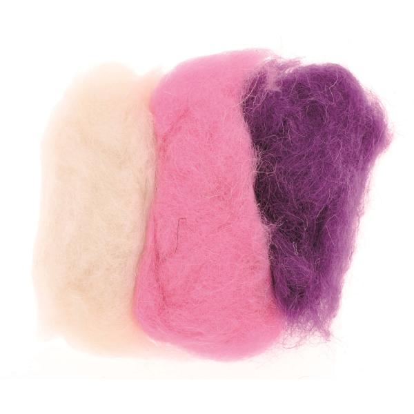 Schafwolle 3x10g rosa - lila - mix - Kidis Art