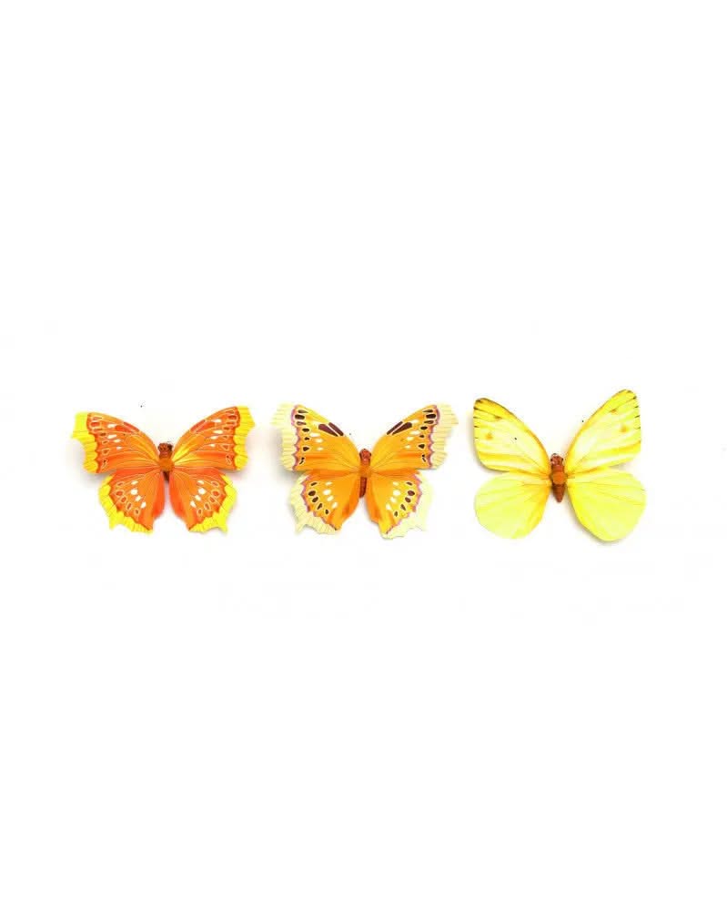 Schmetterling 3-fach sortiert 8cm gelb Folie, mit Clip - Kidis Art