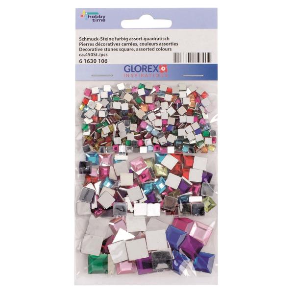 Schmuck-Steine farbig assort. quadratisch, 450 St - Kidis Art