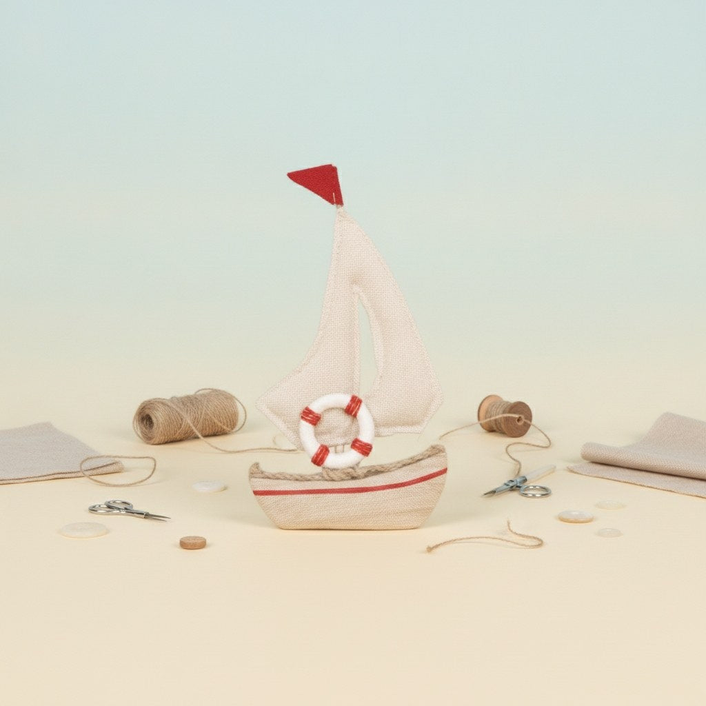 Segelboot, Holz, beige 9,5x2x18cm - Kidis Art