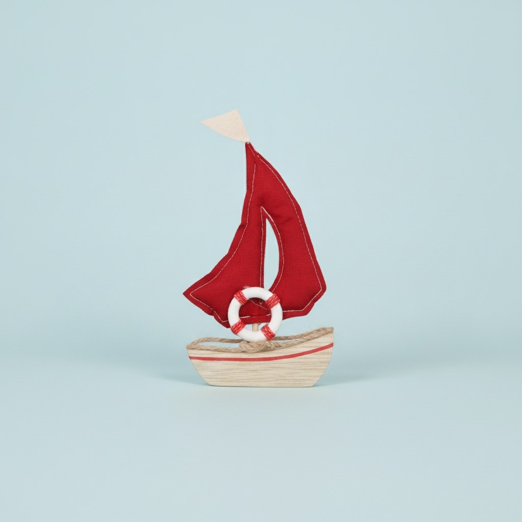 Segelboot, Holz, rot 9,5x2x18cm - Kidis Art