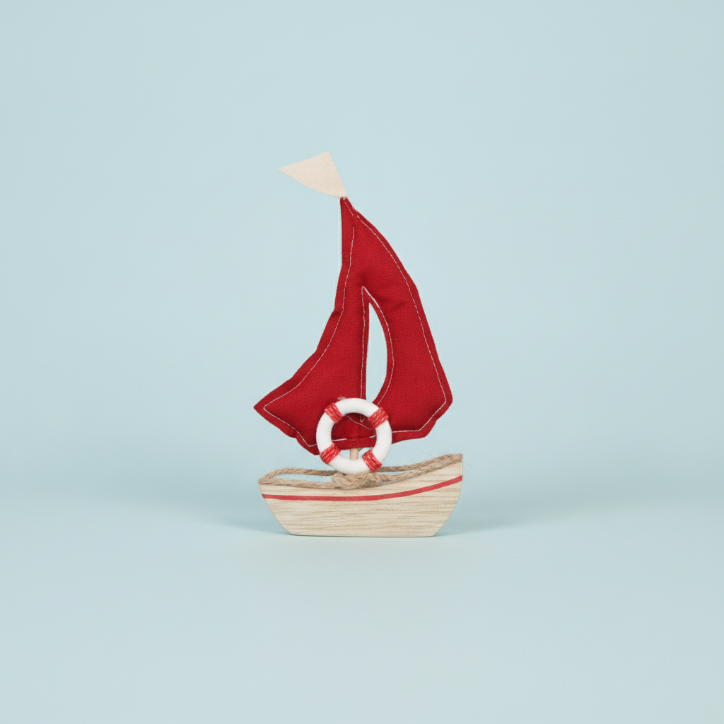 Segelboot, Holz, rot 9,5x2x18cm - Kidis Art