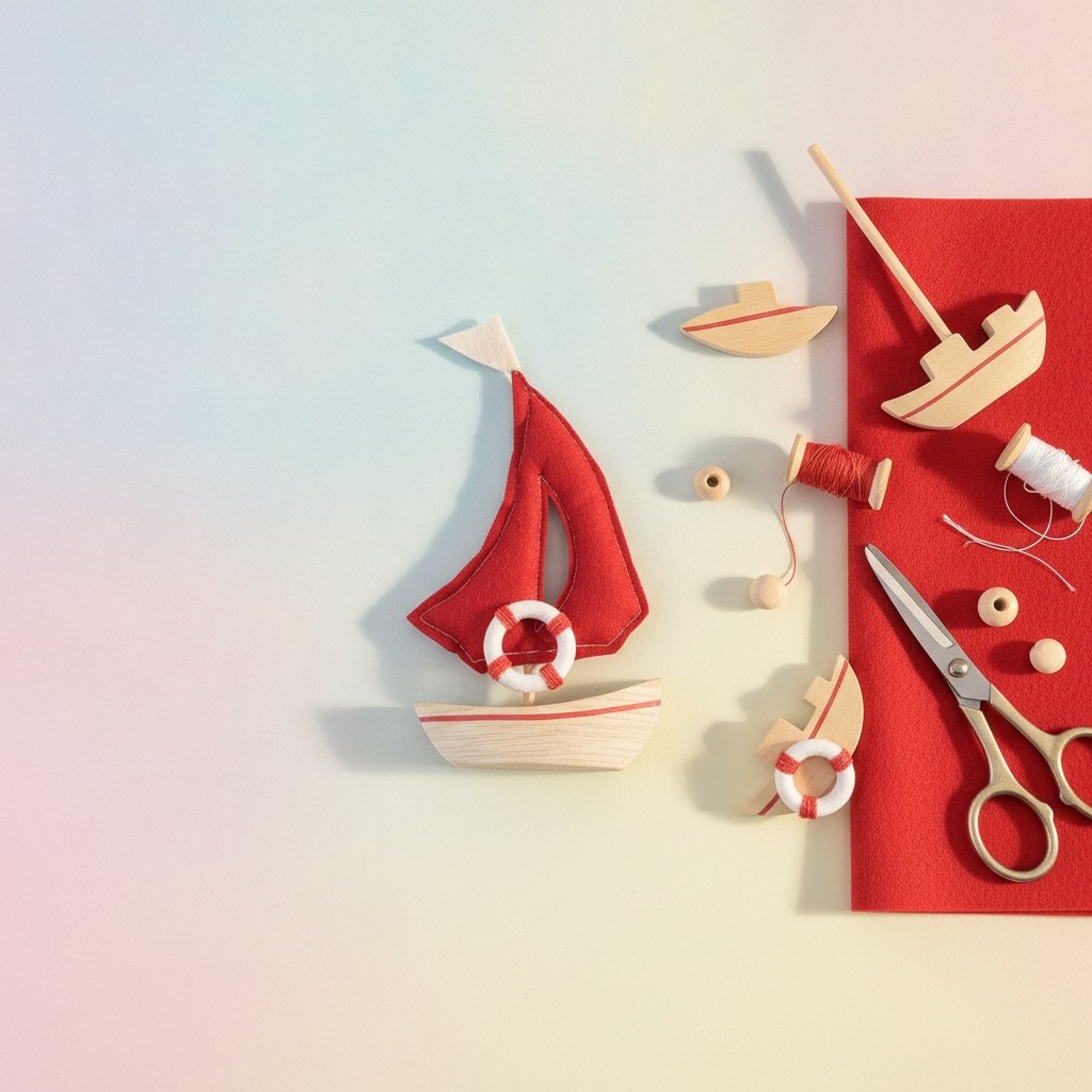 Segelboot, Holz, rot 9,5x2x18cm - Kidis Art