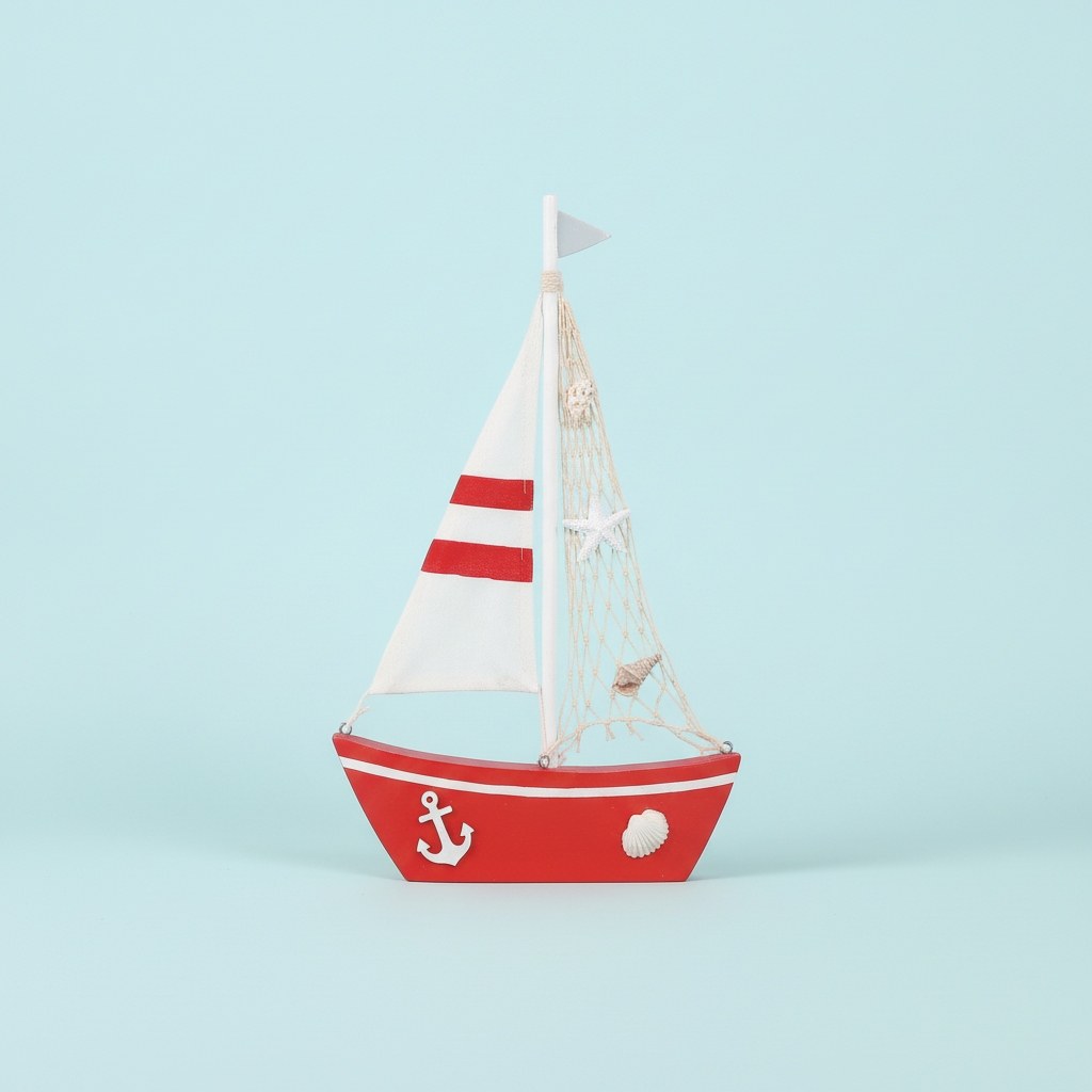 Segelschiff, Holz, rot/weiss 20x2,5x34cm - Kidis Art