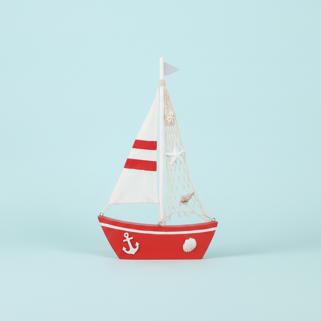 Segelschiff, Holz, rot/weiss 20x2,5x34cm - Kidis Art
