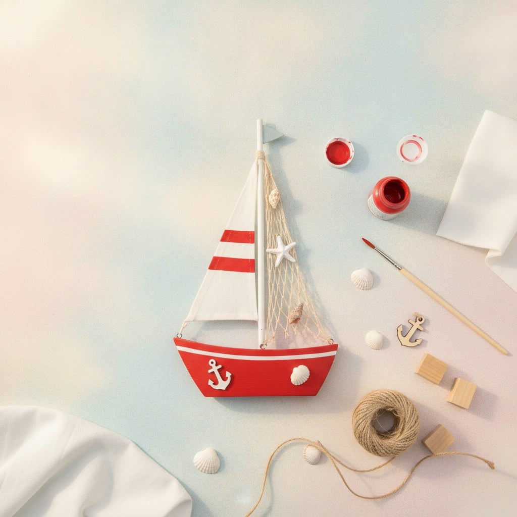 Segelschiff, Holz, rot/weiss 20x2,5x34cm - Kidis Art