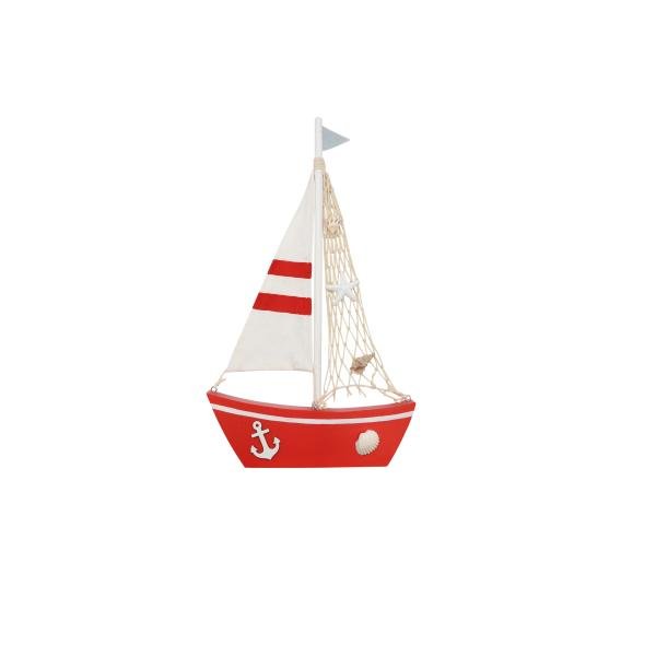 Segelschiff, Holz, rot/weiss 20x2,5x34cm - Kidis Art