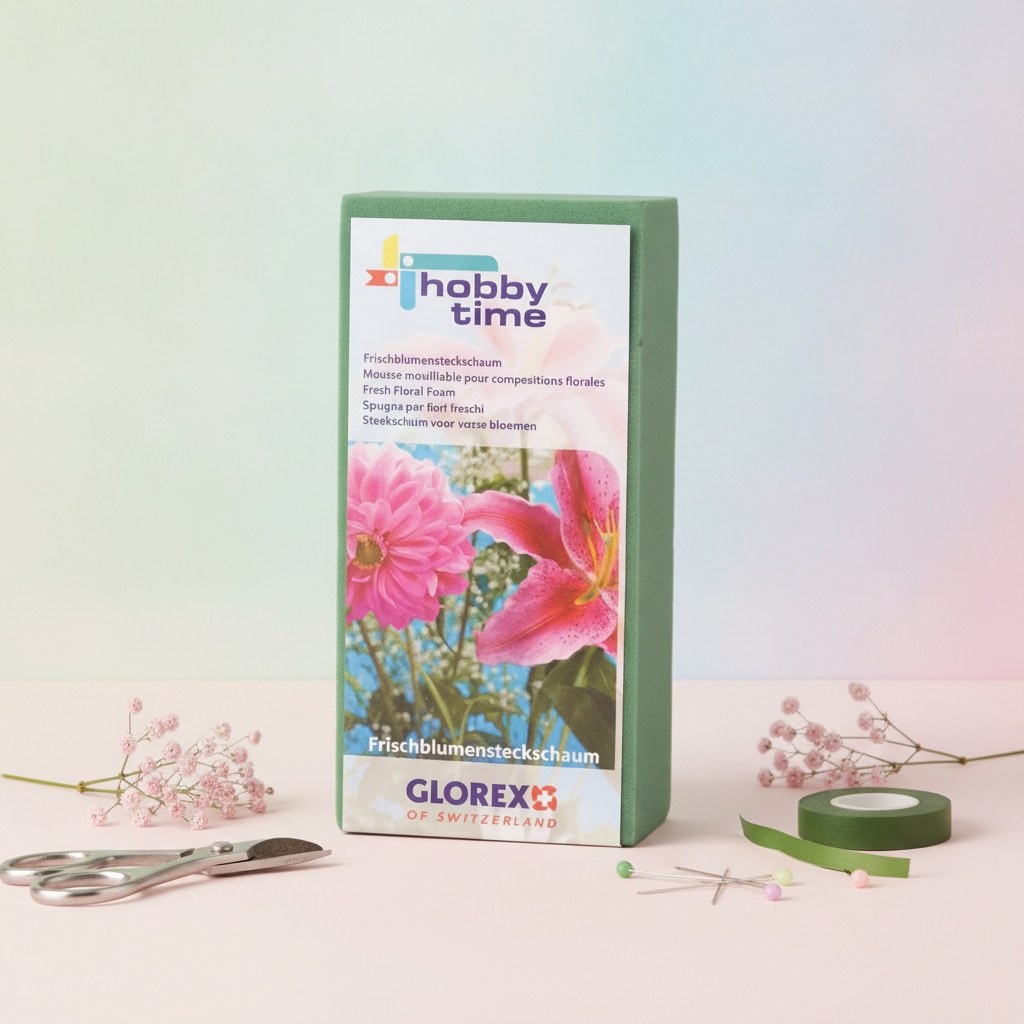 Glorex Hobby Time grüner Steckschaum für Frischblumen, offenporige Textur zur Wasseraufnahme