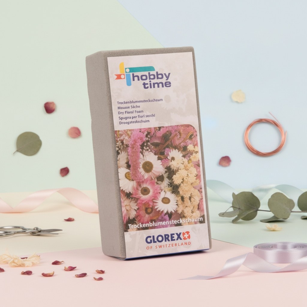 Glorex grauer Steckschaum für Trockenblumen 23x11x7,5cm mit hobby time Logo