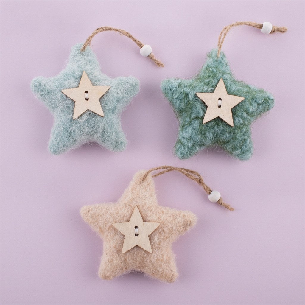 Weihnachts-Filzornamente Set mit naturnaher Holzdeko