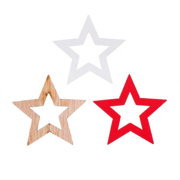 Stern, weiss/rot, Holz, 12St. 3,5x3,5x0,2cm - Kidis Art