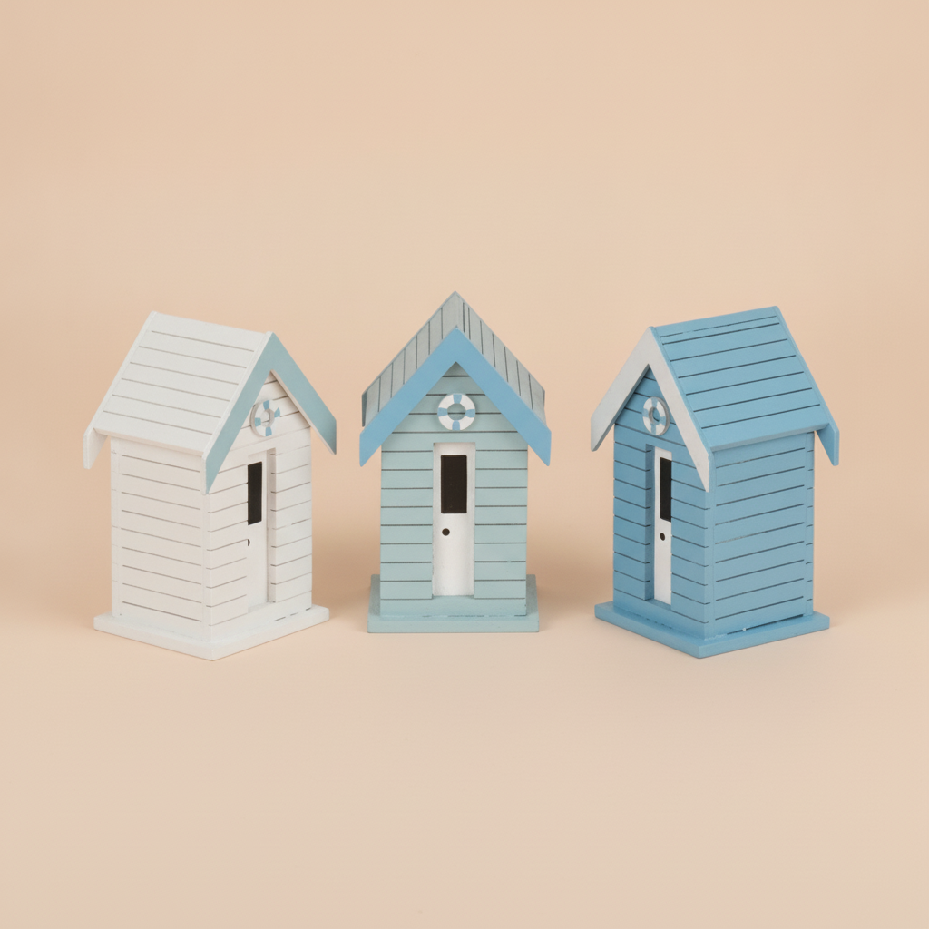 Strandhaus Holz sortiert, blau 7,5x12,5x6,5cm, Pappel - Kidis Art