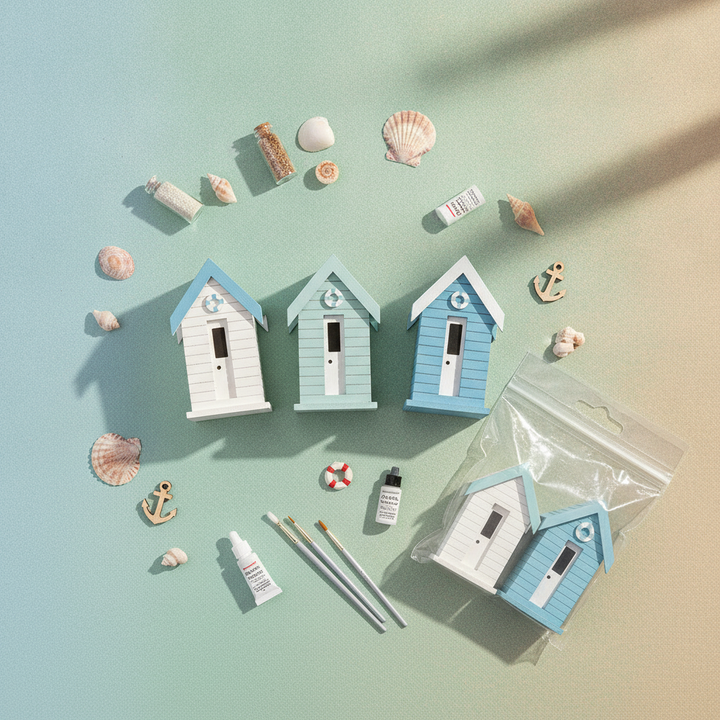Strandhaus Holz sortiert, blau 7,5x12,5x6,5cm, Pappel - Kidis Art