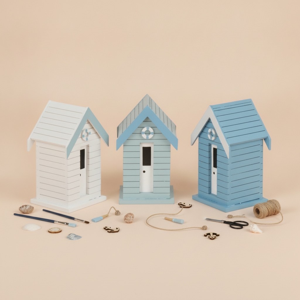 Strandhaus Holz sortiert, blau 7,5x12,5x6,5cm, Pappel - Kidis Art
