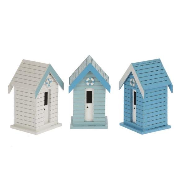 Strandhaus Holz sortiert, blau 7,5x12,5x6,5cm, Pappel - Kidis Art