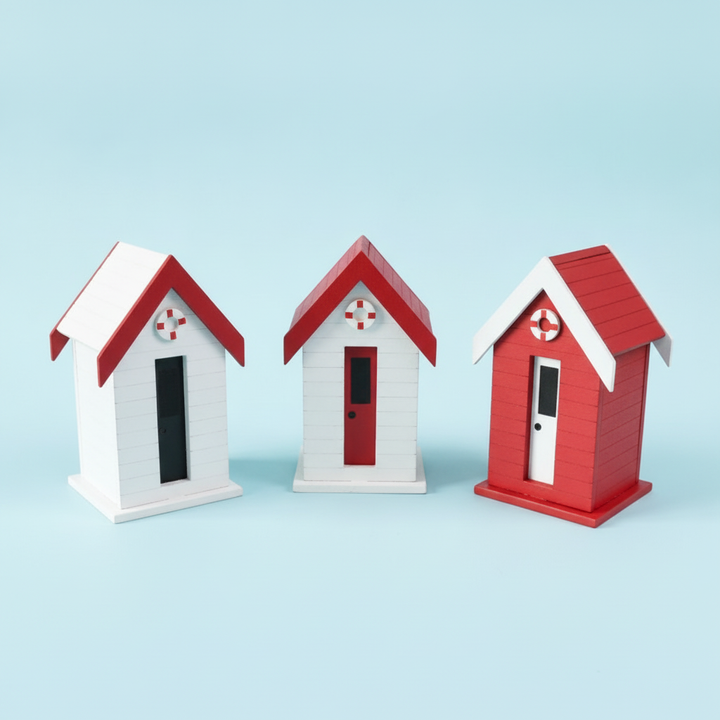 Strandhaus rot/weiss 7,5x12,5x6,5cm, Pappel - Kidis Art