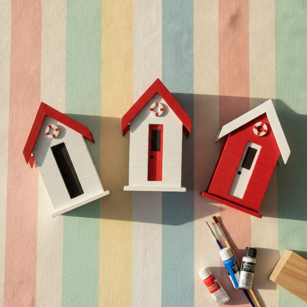 Strandhaus rot/weiss 7,5x12,5x6,5cm, Pappel - Kidis Art